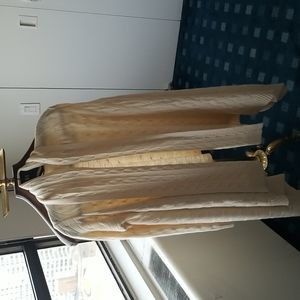 Cream colored wool and cashmere cable knit long sleeve shawl neck long sweater.